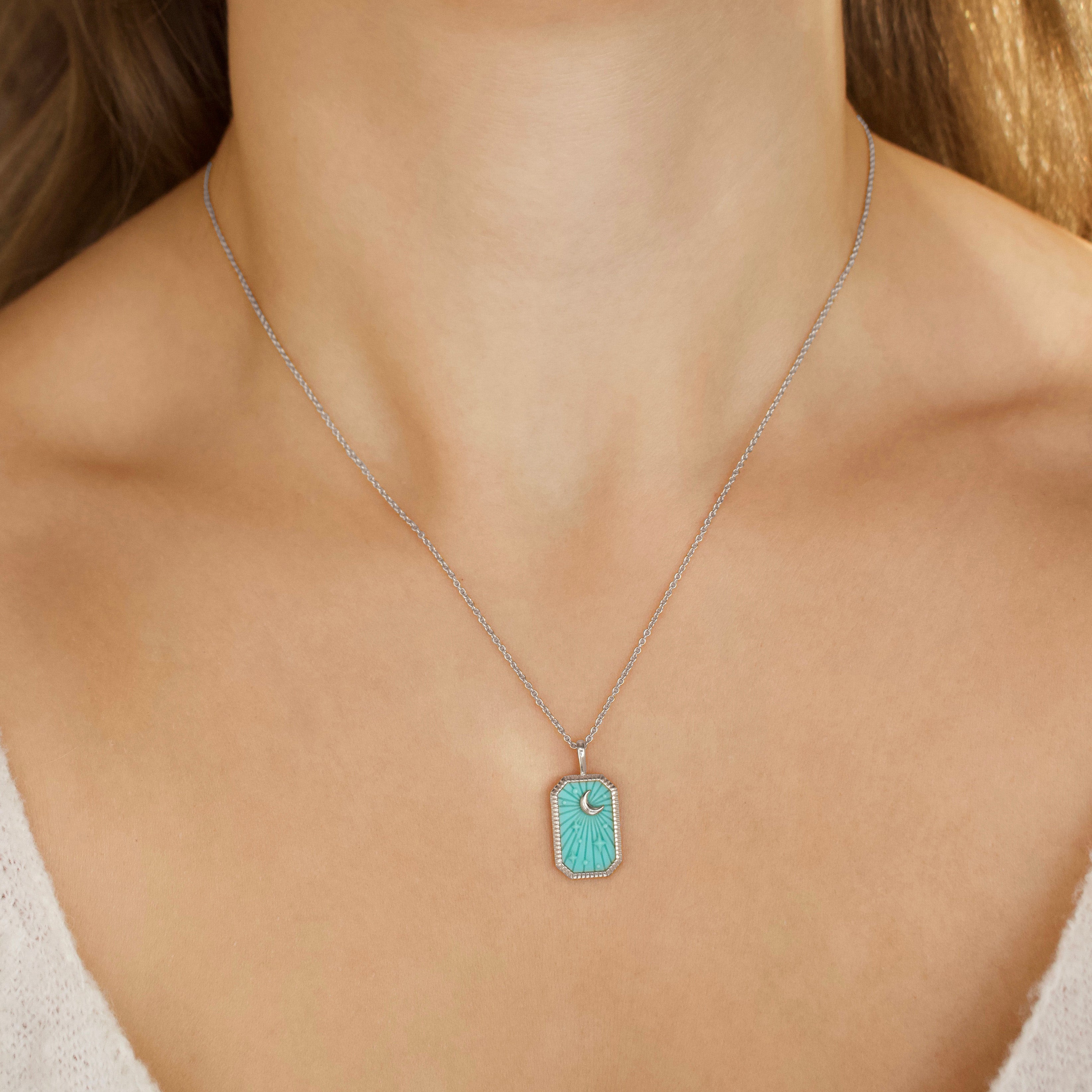 Turquoise tarot card necklace in silver
