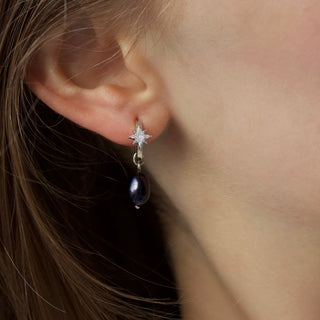 starburst baroque black pearl earring in silver