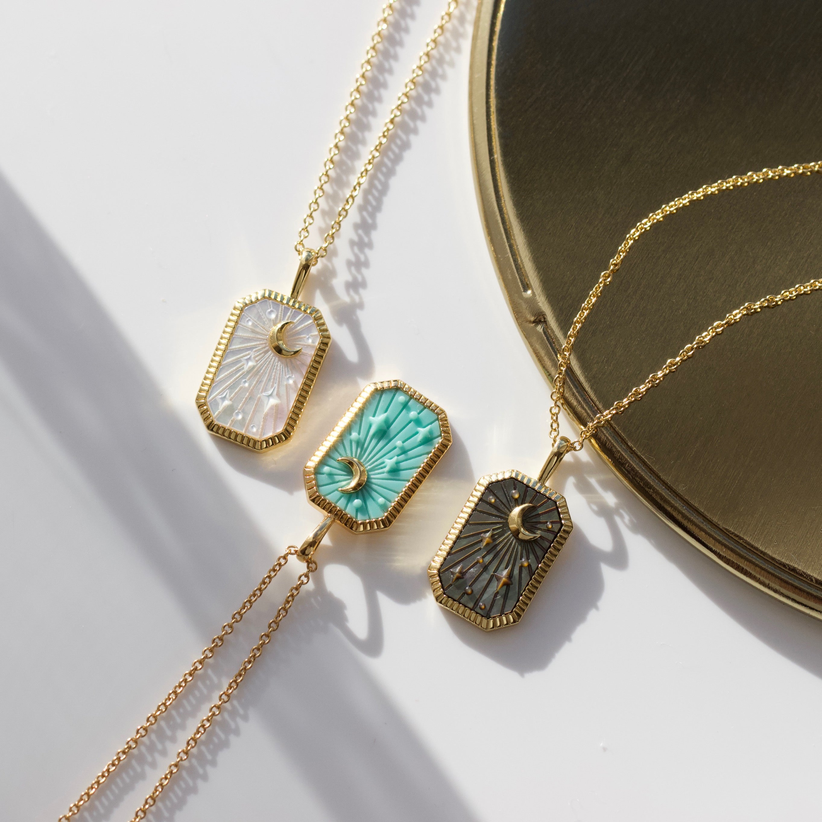 turquoise tarot necklace in gold