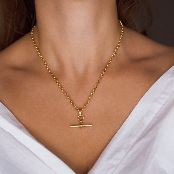 t bar chain necklace in gold