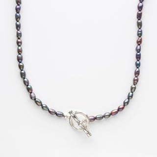black pearl t bar necklace in silver