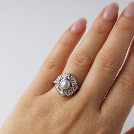 vintage pearl ring in silver