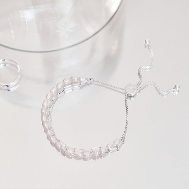 zoe sugg intentions lucky pearl and chain bracelet in silver