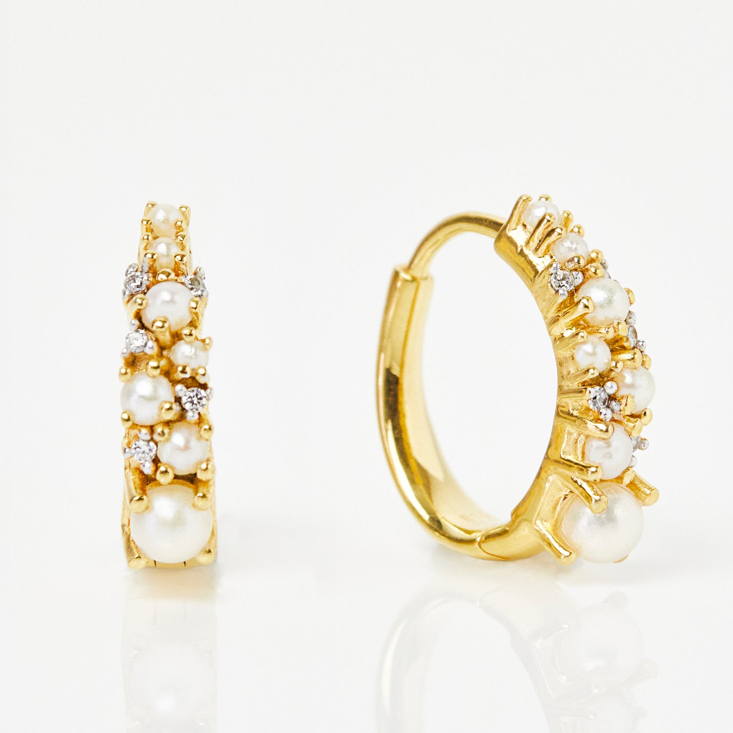 pearl and cz hoop earrings bridal in gold