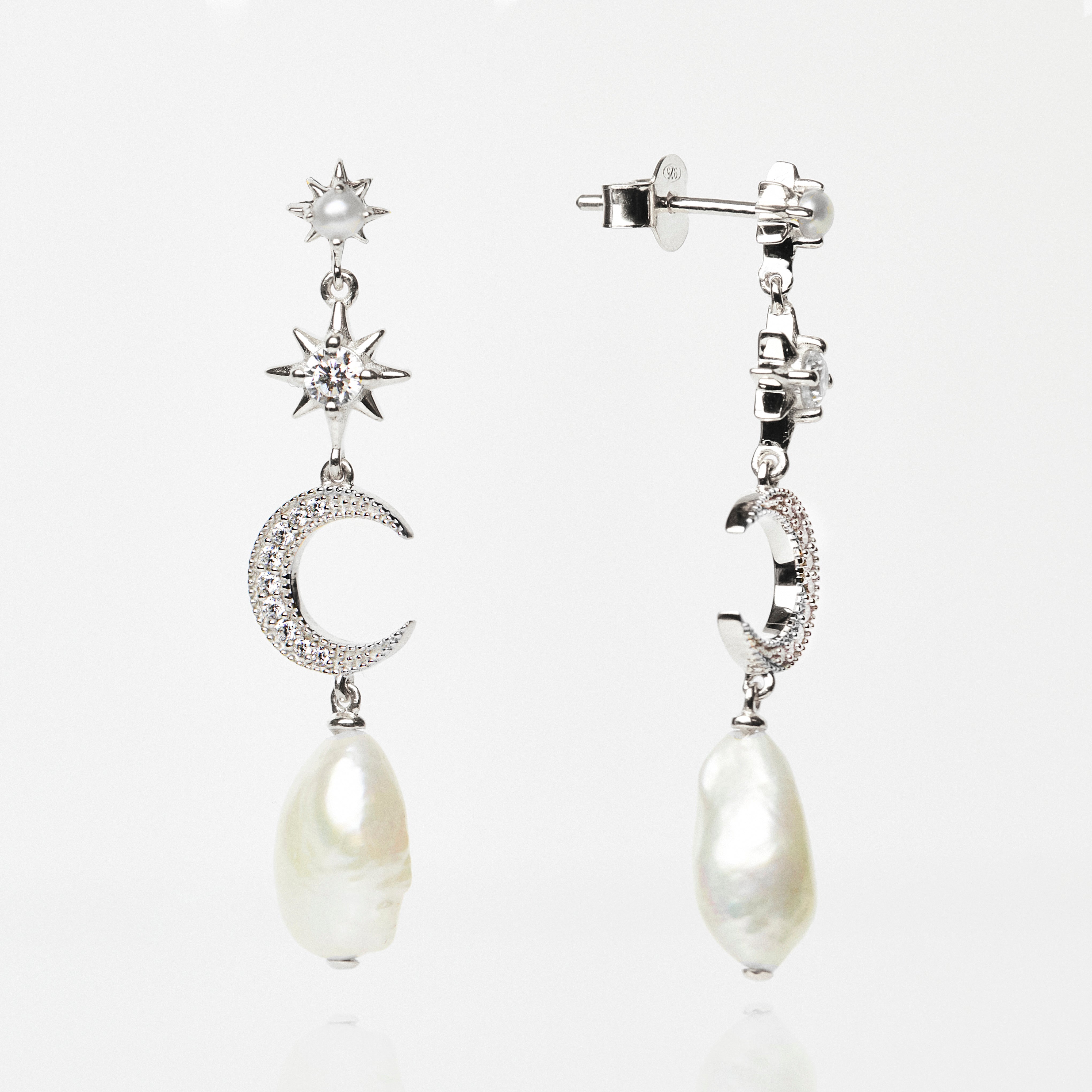 celestial pearl and cz statement earrings