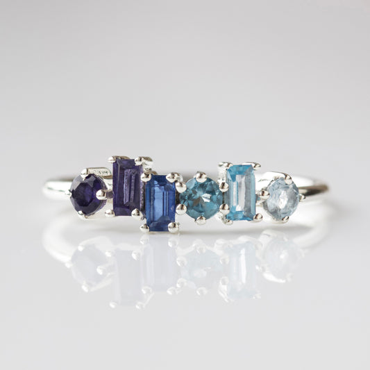 blue natural gemstone ombre ring in silver