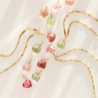 Green heart tourmaline necklace in solid 9k yellow gold