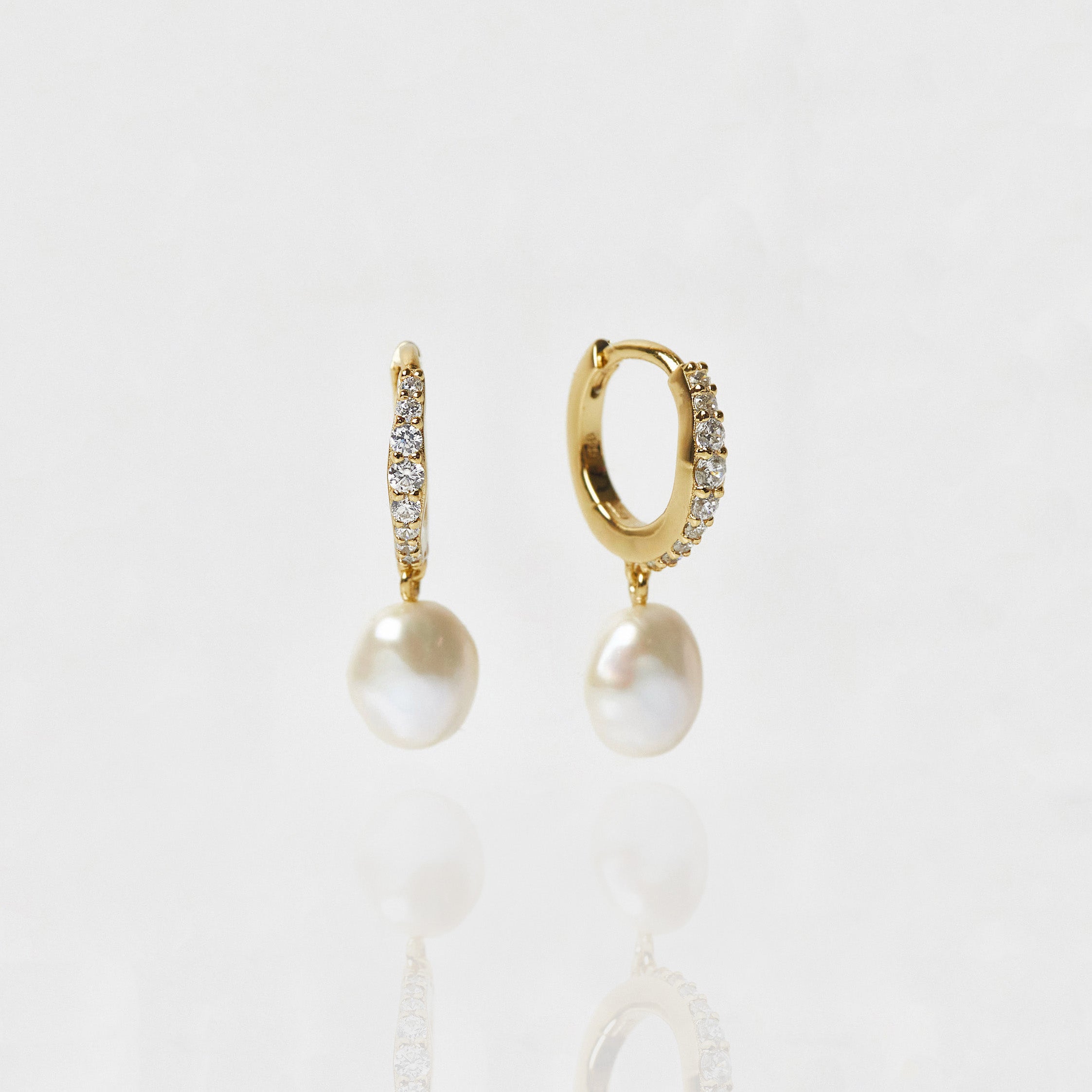 Garden Party Pave Pearl Drop Hoops 14k Gold Vermeil Earrings