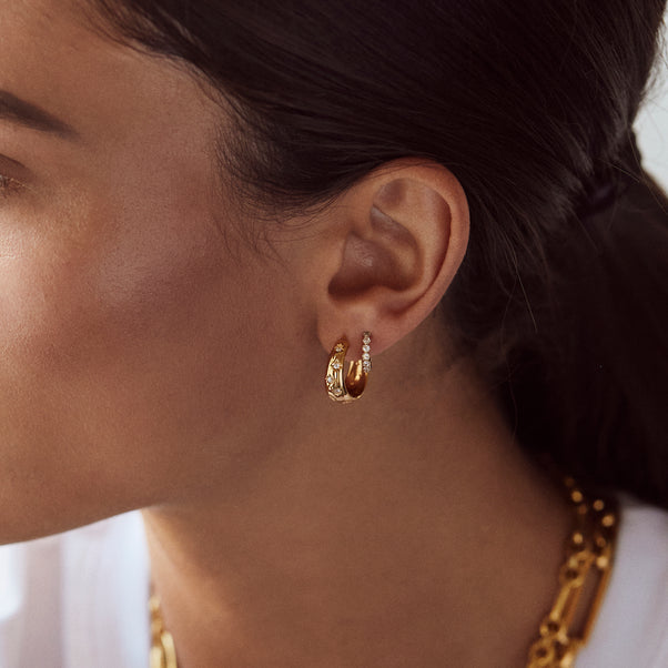 celestial cz tapered hoop earring in gold