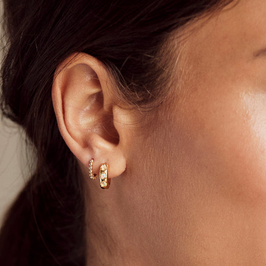 Chunky mini opal hoop earrings in gold