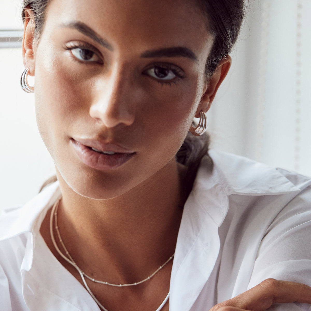 Chunky silver statement hoop earrings