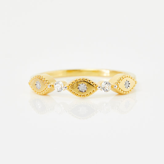diamond and cz trapeze evil eye ring in gold