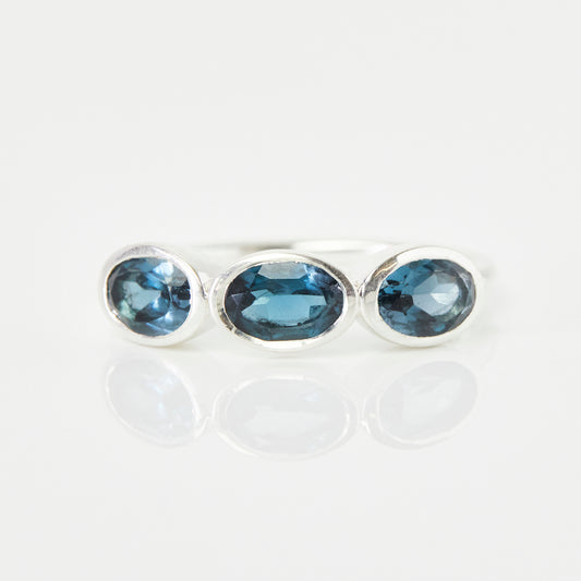london blue topaz faceted ring in silver