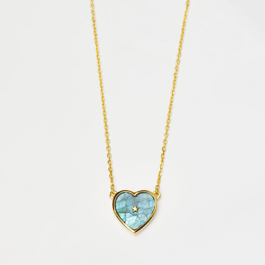 labradorite heart night sky necklace in gold