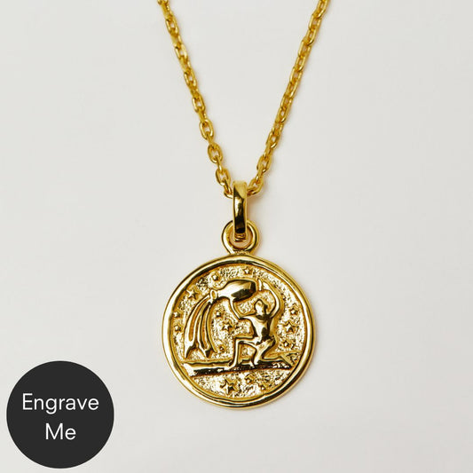 Horoscope Zodiac Engravable Coin Necklace