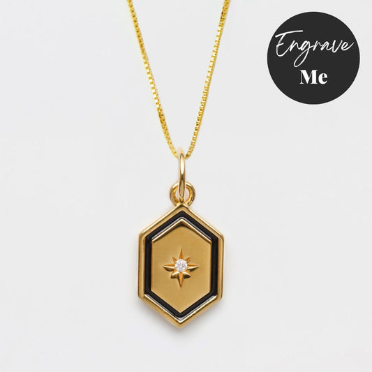 Hexagon Diamond Star Set Engravable Pendant Necklace