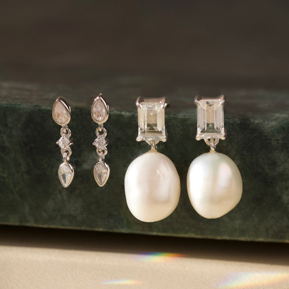 Pearl and zircon bridal earring silver