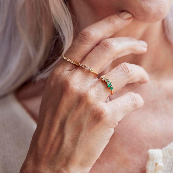 mixed stone and shape diamond and cz eternity ring in gold