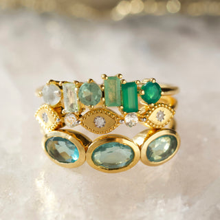 green ombre mixed gemstone ring in gold