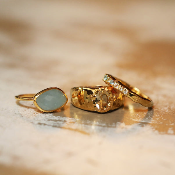 champagne quartz molten ring gold
