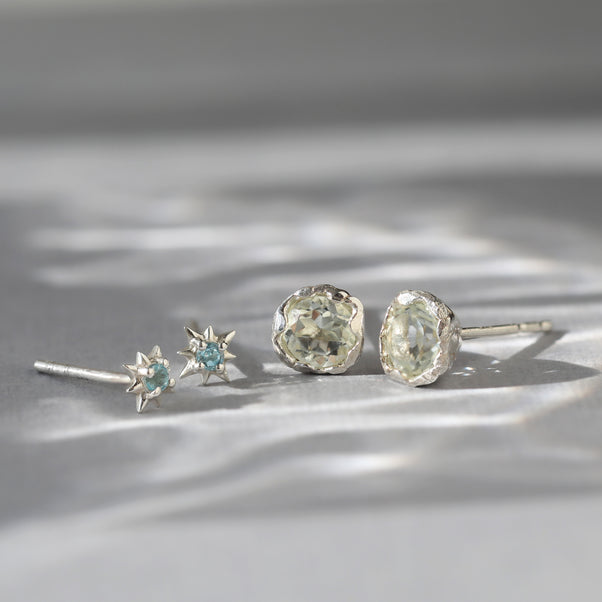 green amethyst stud earrings silver