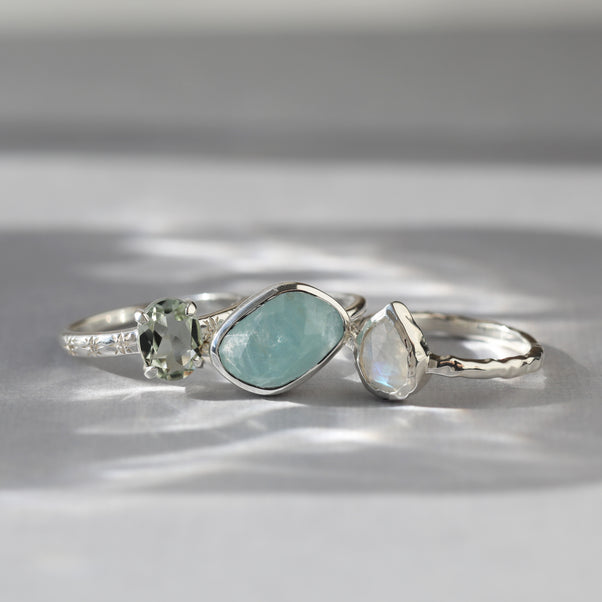 aquamarine organic ring silver