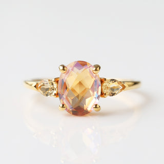 Quartz and citrine statement gemstone ring