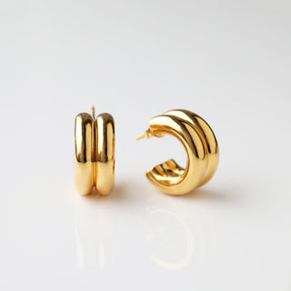 Chunky double hoop earrings gold