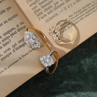 Vintage Diamond 18k Yellow and White Gold Ring - UK Size N
