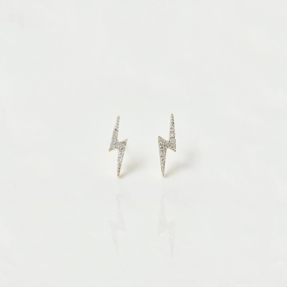Lightning Bolt Diamond Stud Earrings 14k Gold Vermeil Earrings