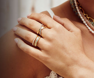Carrie Elizabeth Gold Gemstone Pearl Opal Diamond Rings