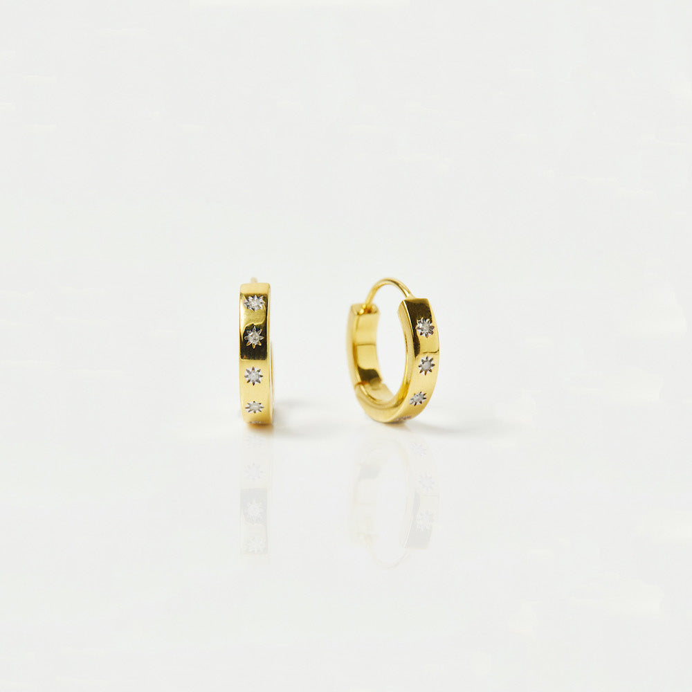 Star Set Diamond Huggie Hoops In Gold Vermeil 14k Gold Vermeil