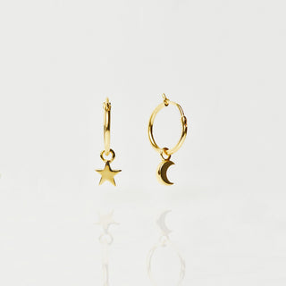 Star & Moon Charm Hoop Earrings In Gold Vermeil