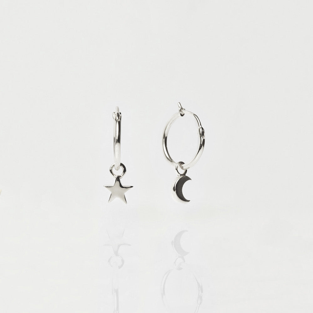 Moon Star Charm Hoops Sterling Silver Earrings Carrie