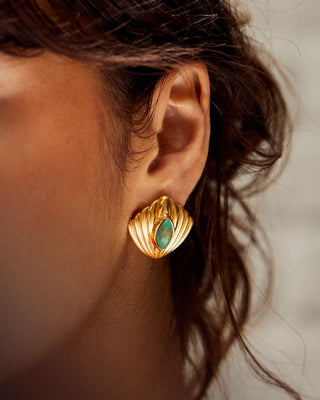 Carrie Elizabeth Statement Turquoise Gemstone Vintage Inspired Fan Earrings