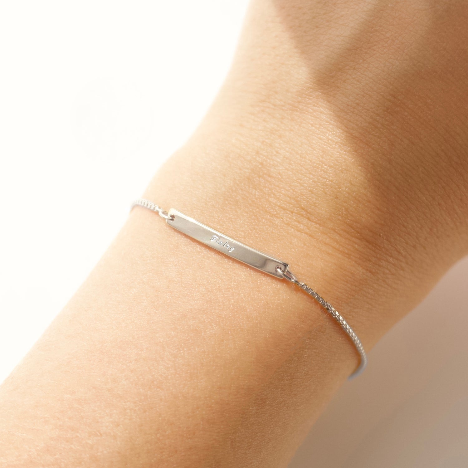 personalised engraved ID bar bracelet in silver