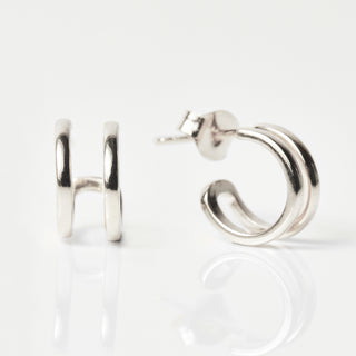 double huggie hoop earrings in sterling silver