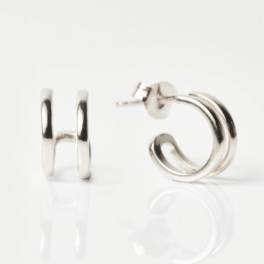 double huggie hoop earrings in sterling silver