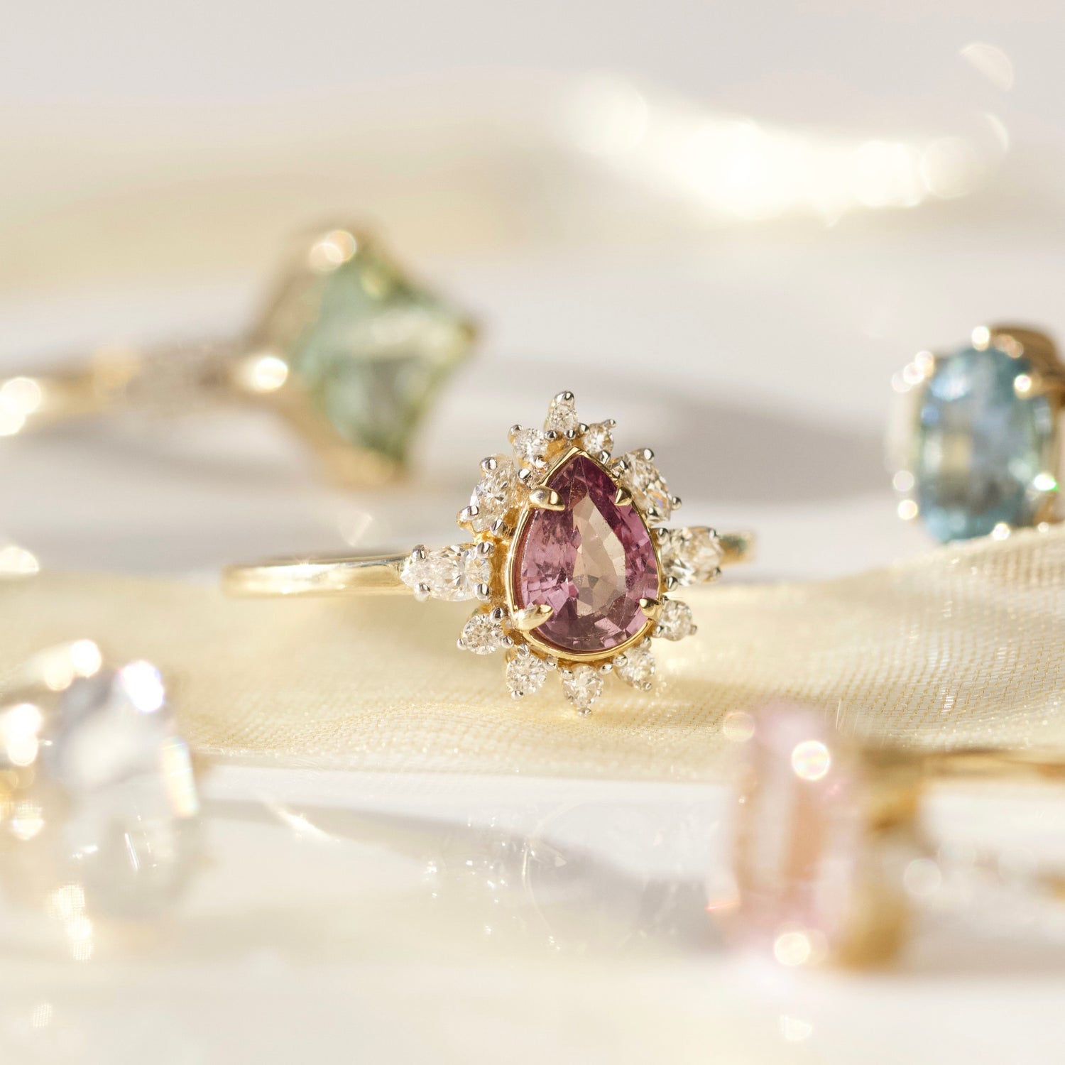 Pink sapphire and diamond ring in 14k solid gold