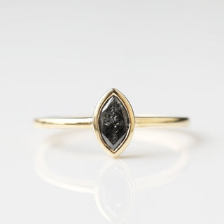 Exclusive Carrie Elizabeth Salt and Pepper Diamond Ring One of a kind, Marquise bezel set