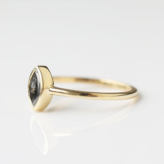 Exclusive Carrie Elizabeth Salt and Pepper Diamond Ring One of a kind, Marquise bezel set