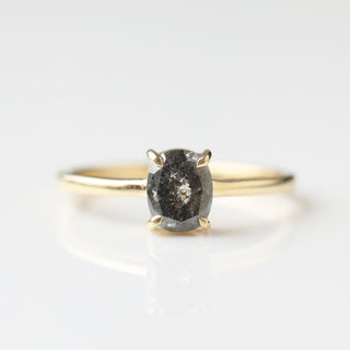 Exclusive Carrie Elizabeth Salt and Pepper Diamond Ring One of a kind, Cushion cut 