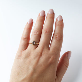 Exclusive Carrie Elizabeth Salt and Pepper Diamond Ring One of a kind, Cushion cut bezel set