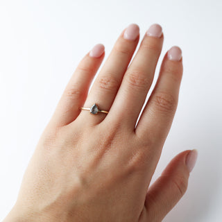 Exclusive Carrie Elizabeth Salt and Pepper Pear Diamond Ring Prong set solitiare