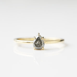 Exclusive Carrie Elizabeth Salt and Pepper Pear Diamond Ring One of a kind
