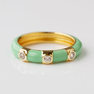 mint enamel and zircon stacking ring in gold
