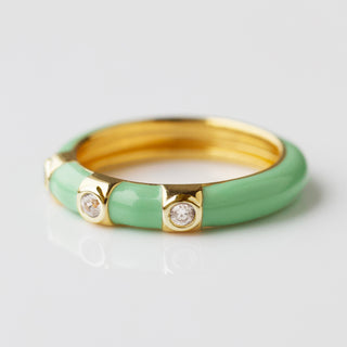 mint enamel and zircon stacking ring in gold
