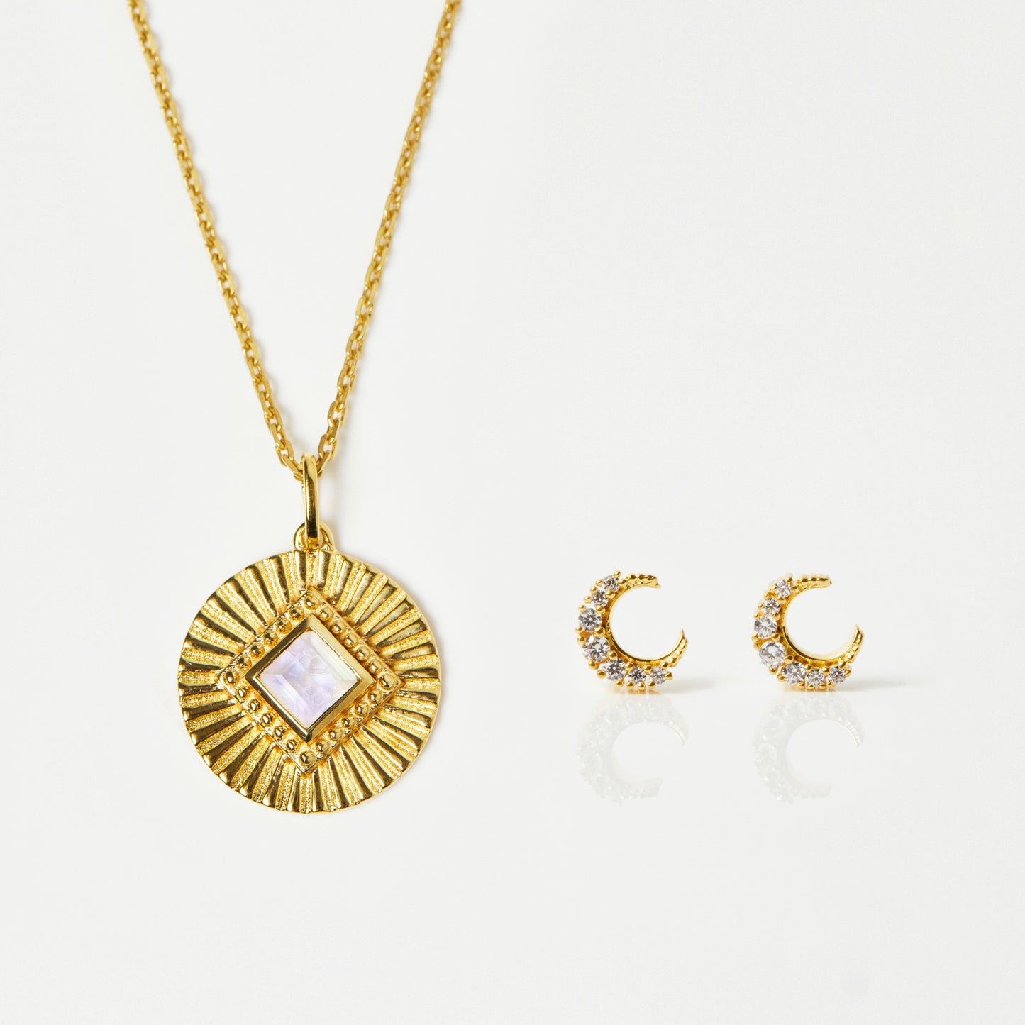 moonstone necklace and celestial earring gift set gold