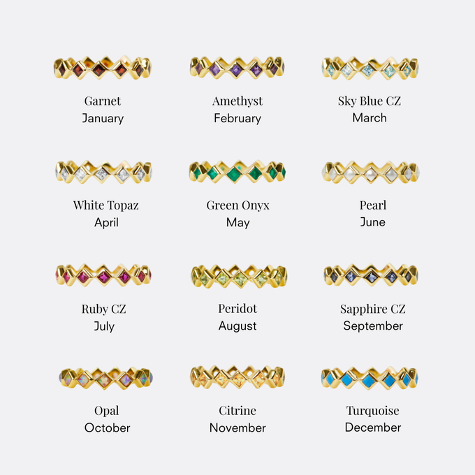9k Gold Zoe birthstone rings