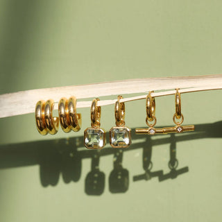 Green Amethyst Drop Hoop Earrings